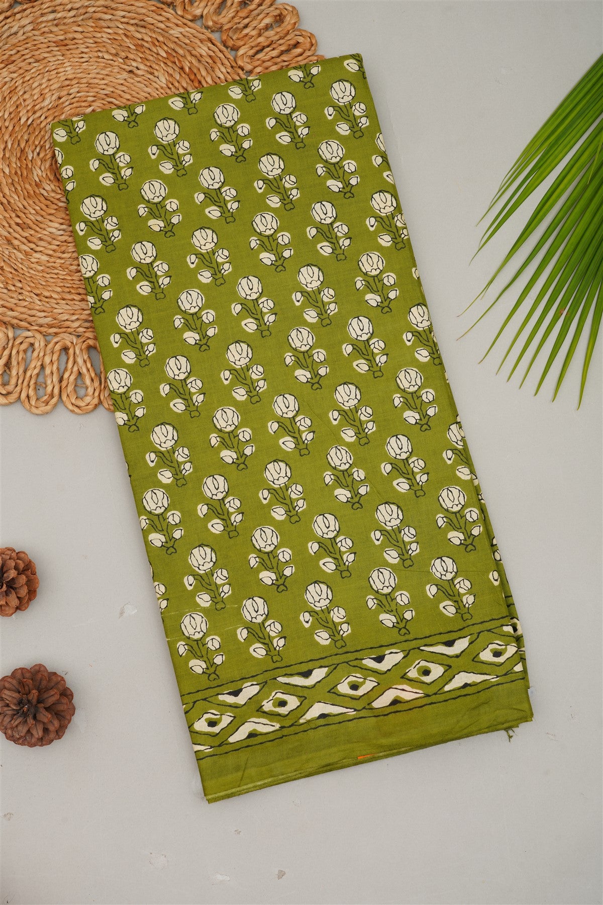 Fancy Cotton Olive Green Saree