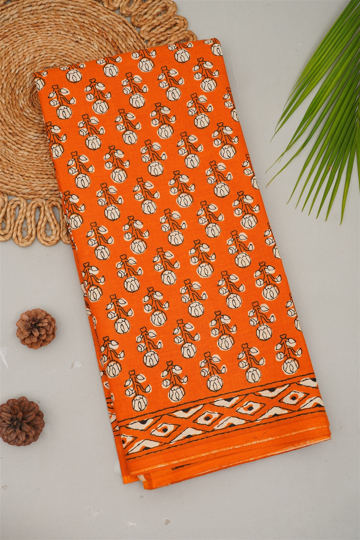 Fancy Cotton Orange Saree