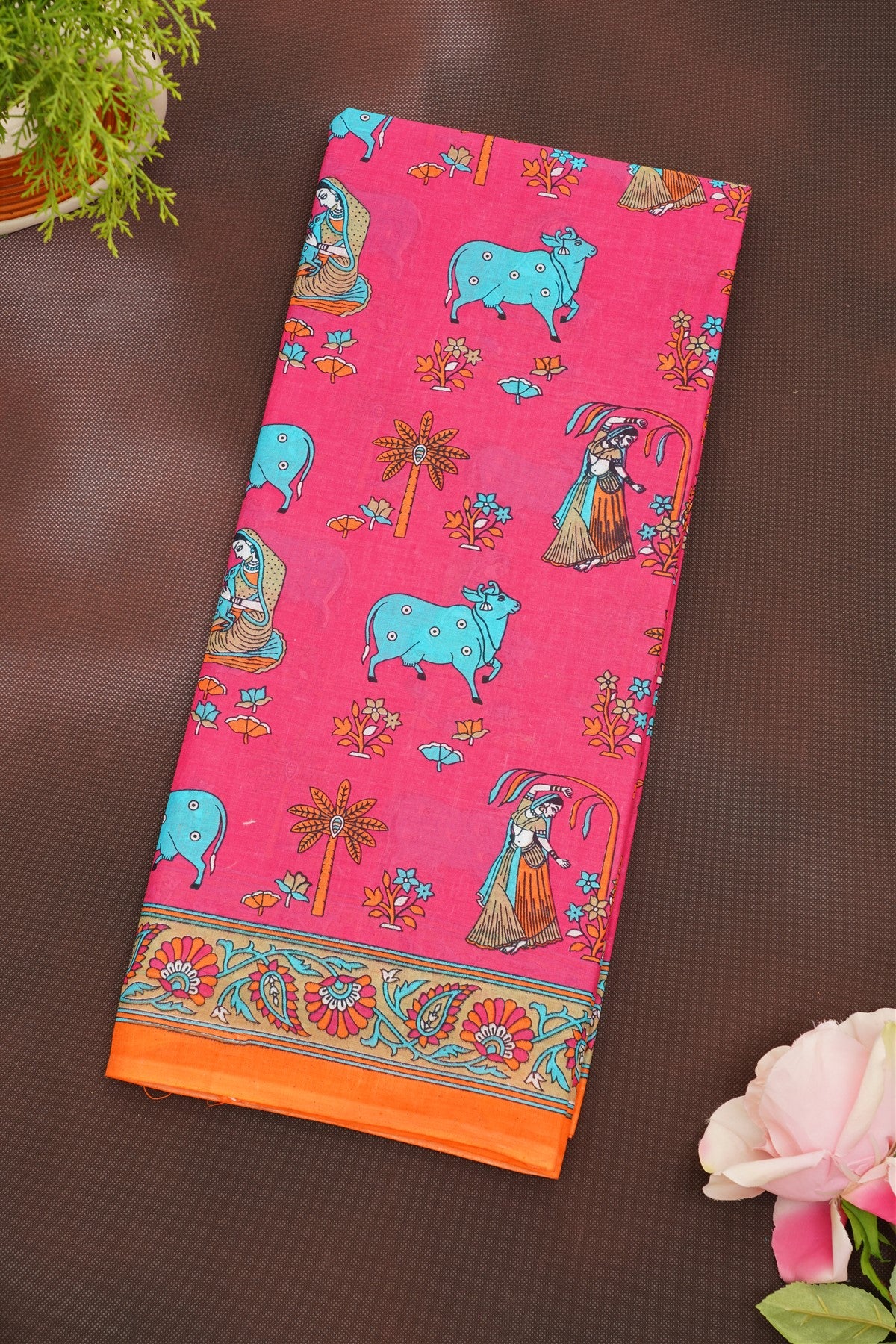 Fancy Cotton Dark Pink Saree