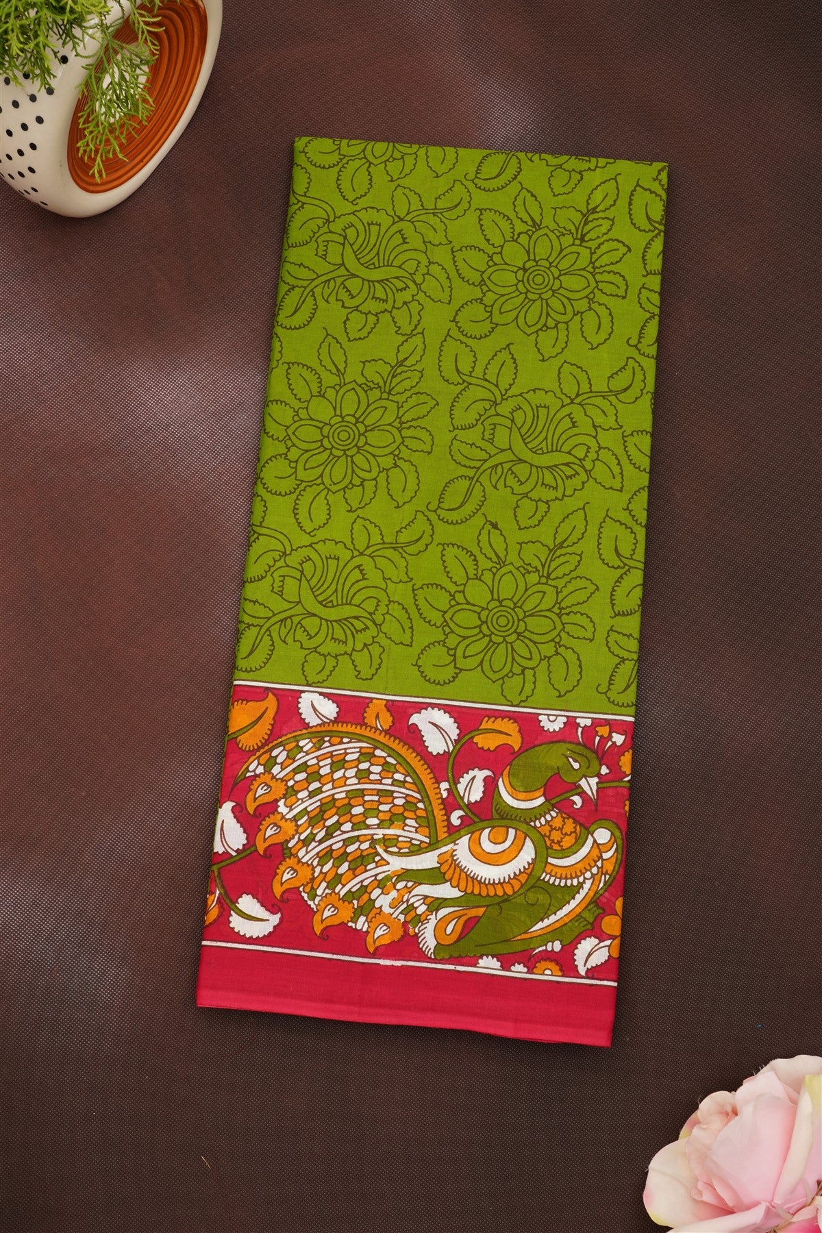Fancy Cotton Mehandi Green Saree