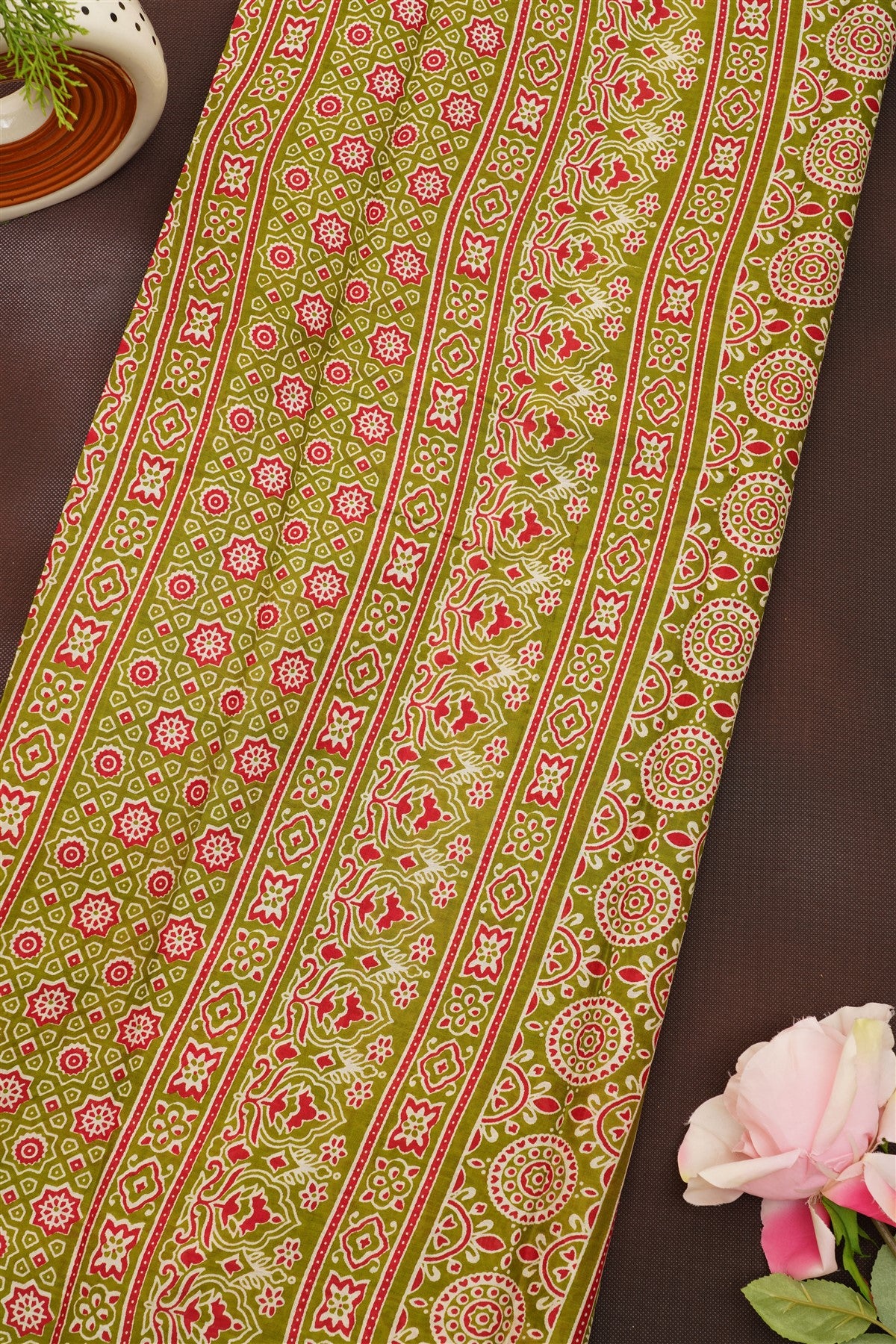 Fancy Cotton Olive Green Saree