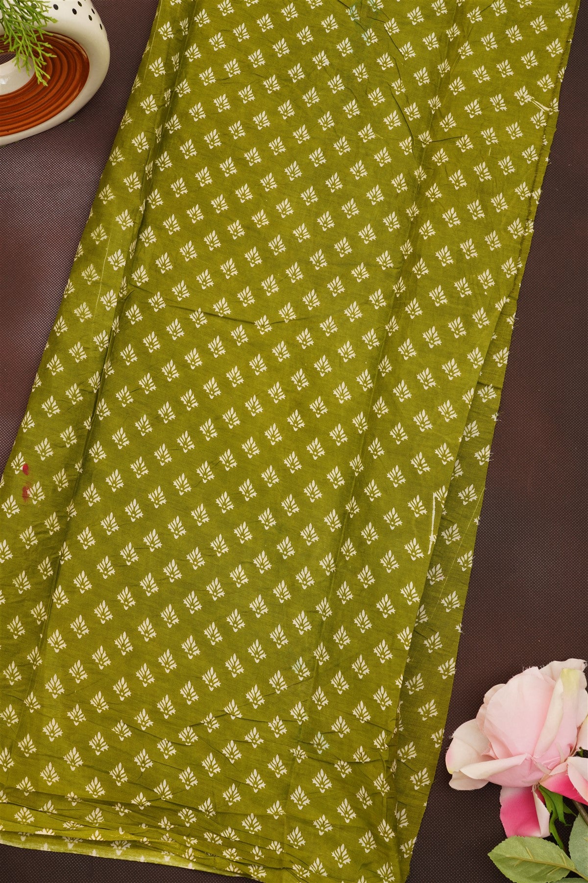 Fancy Cotton Olive Green Saree
