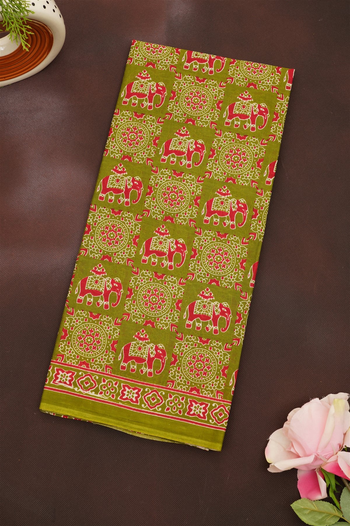 Fancy Cotton Olive Green Saree