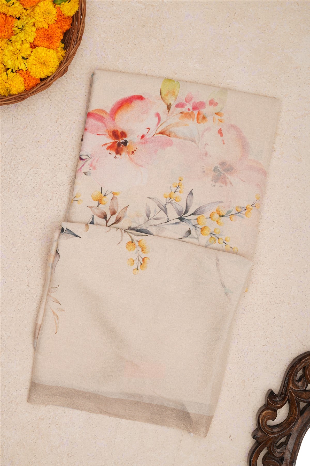 Fancy Chiffon Cream Saree