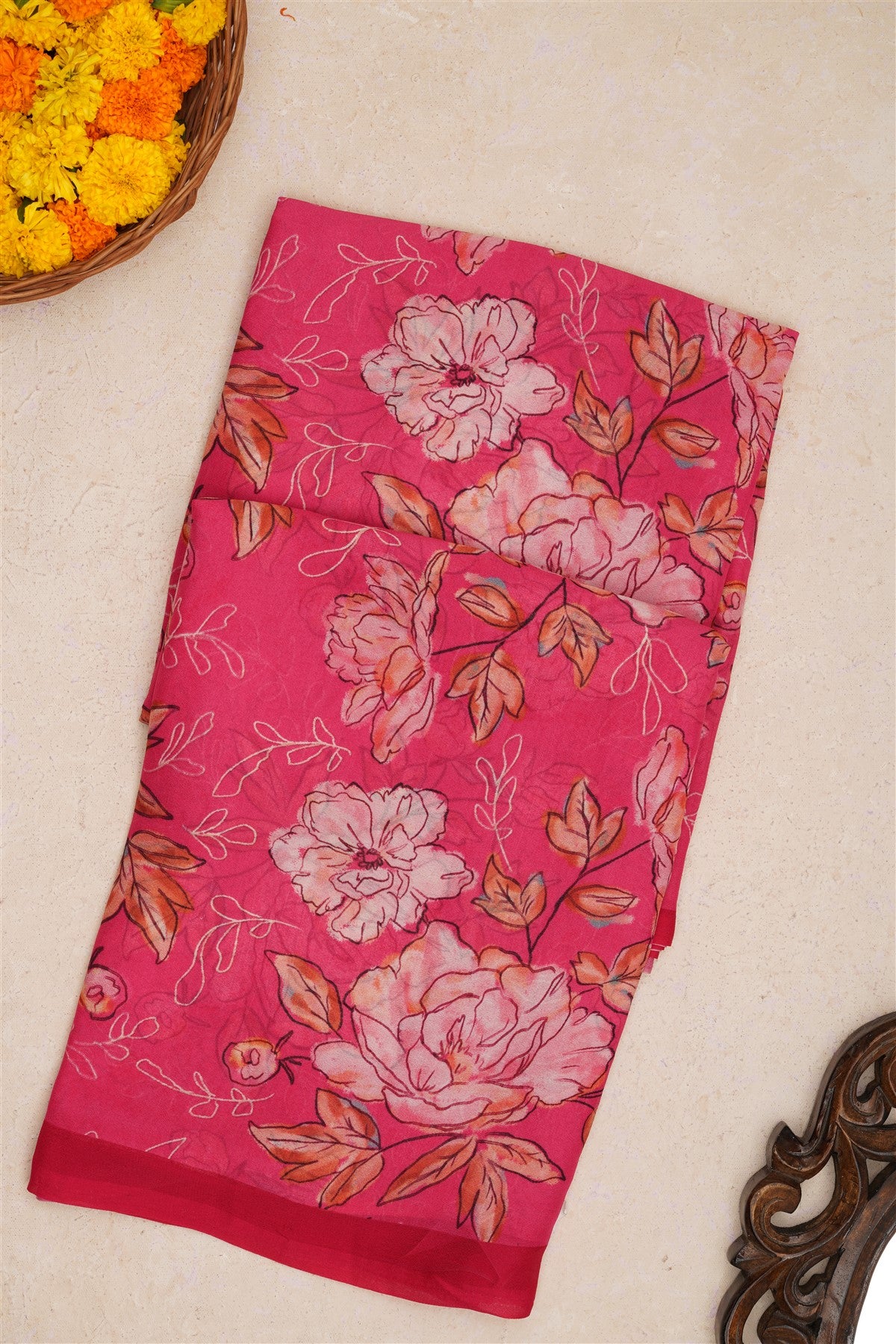 Fancy Chiffon Dark Pink Saree