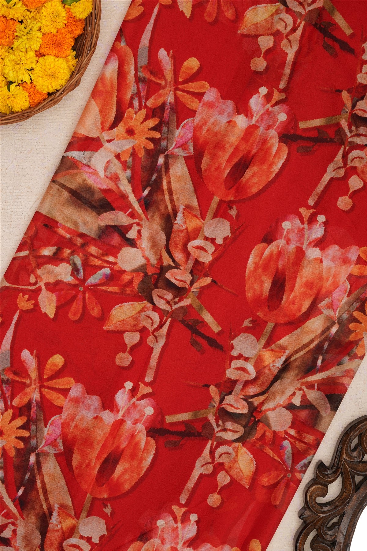 Fancy Chiffon Red Saree