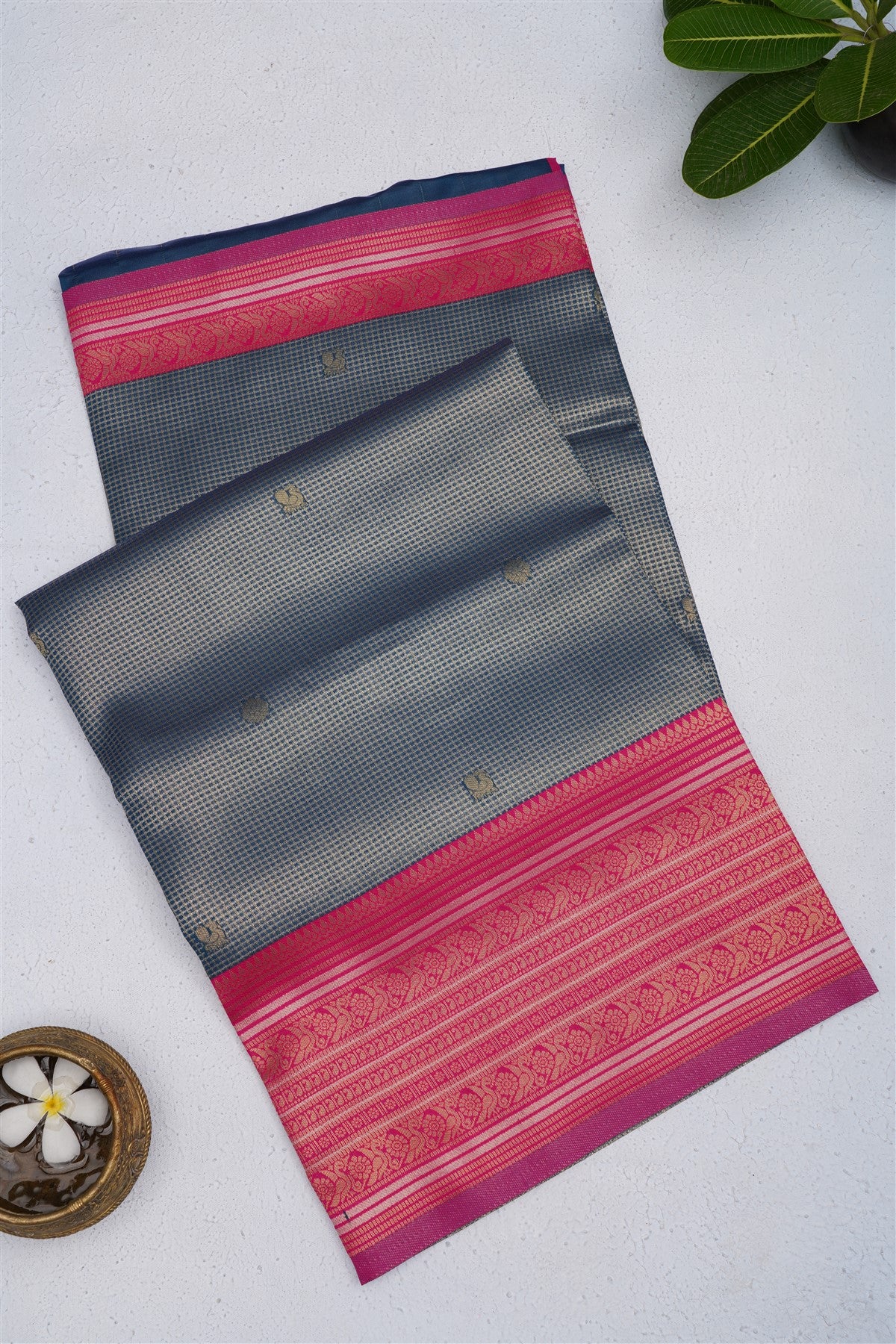 Banarasi Silk Blend Peacock Blue Saree