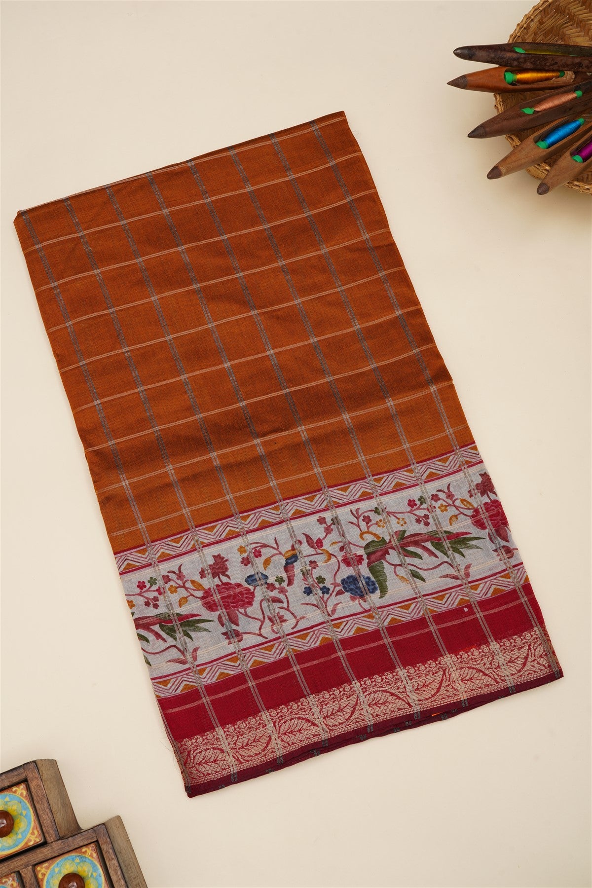 Mangalagiri Silk Dark Mustard Saree
