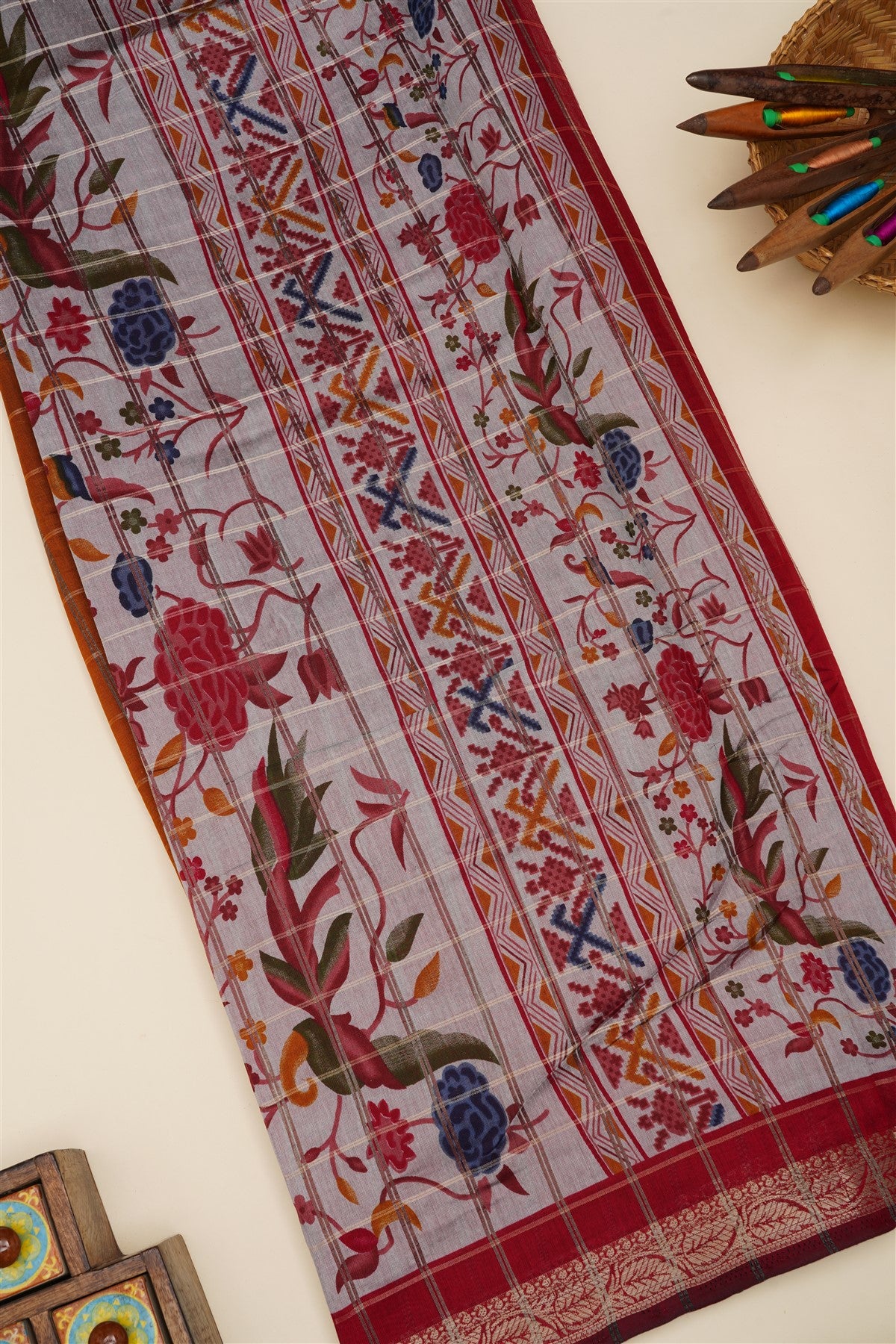 Mangalagiri Silk Dark Mustard Saree