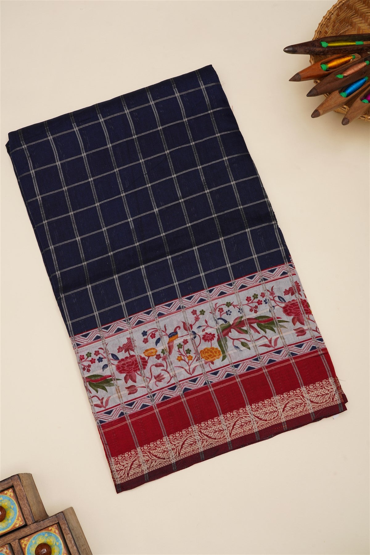 Mangalagiri Silk Navy Blue Saree