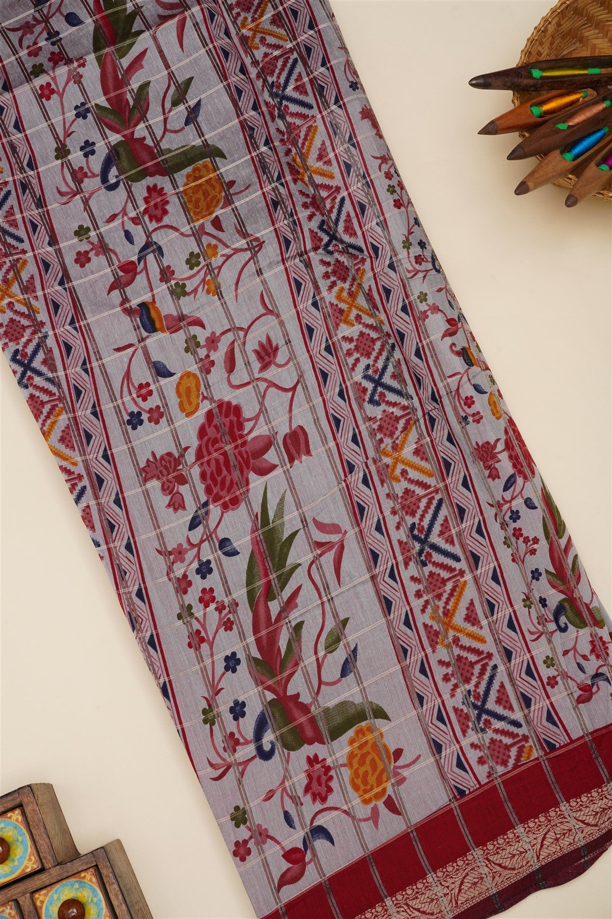 Mangalagiri Silk Navy Blue Saree