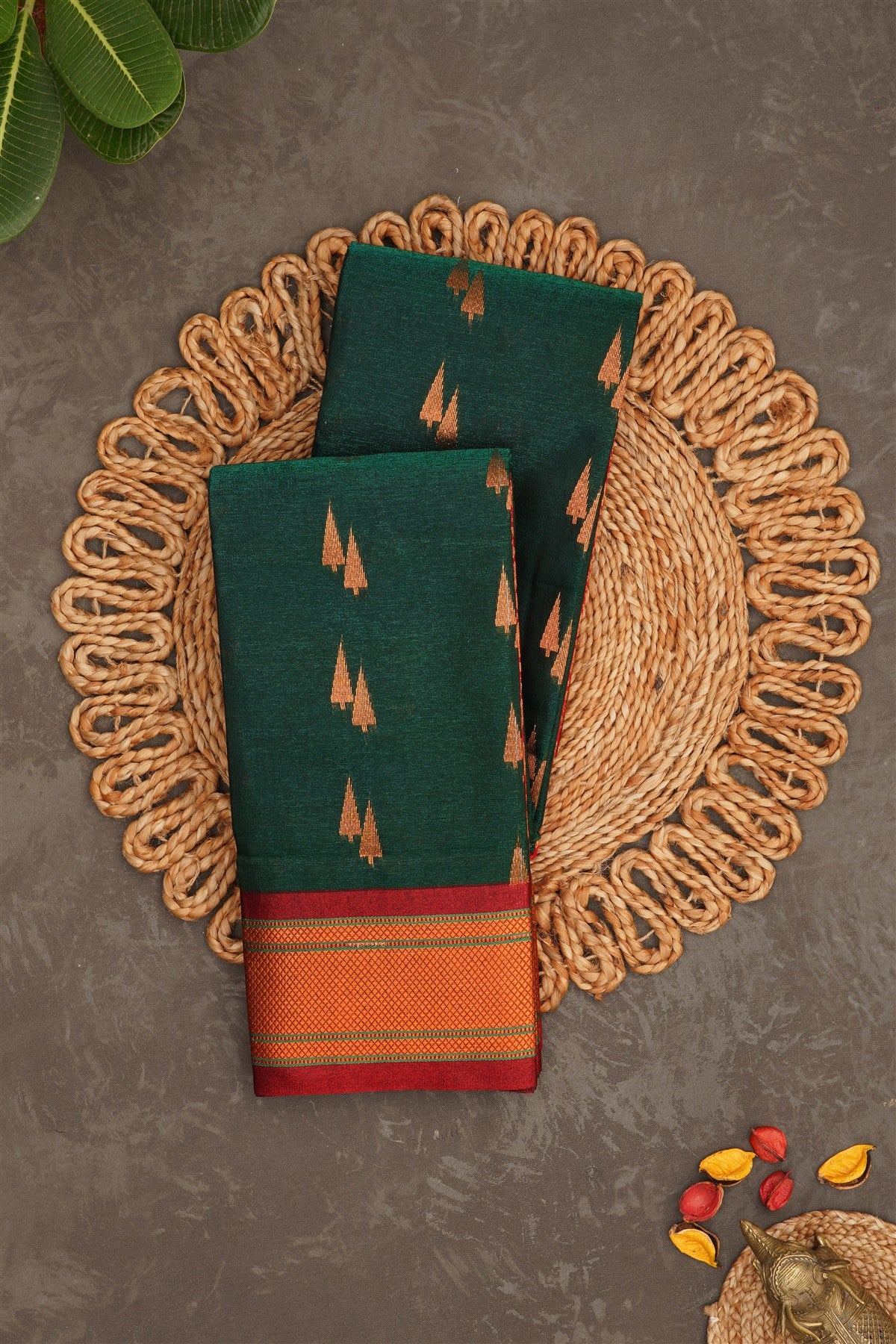 Narayanapet Silk Dark Green Saree