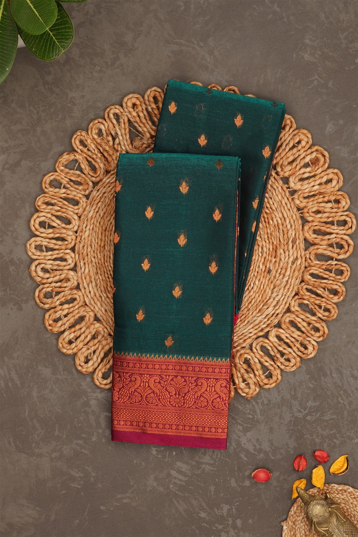 Narayanapet Silk Dark Green Saree