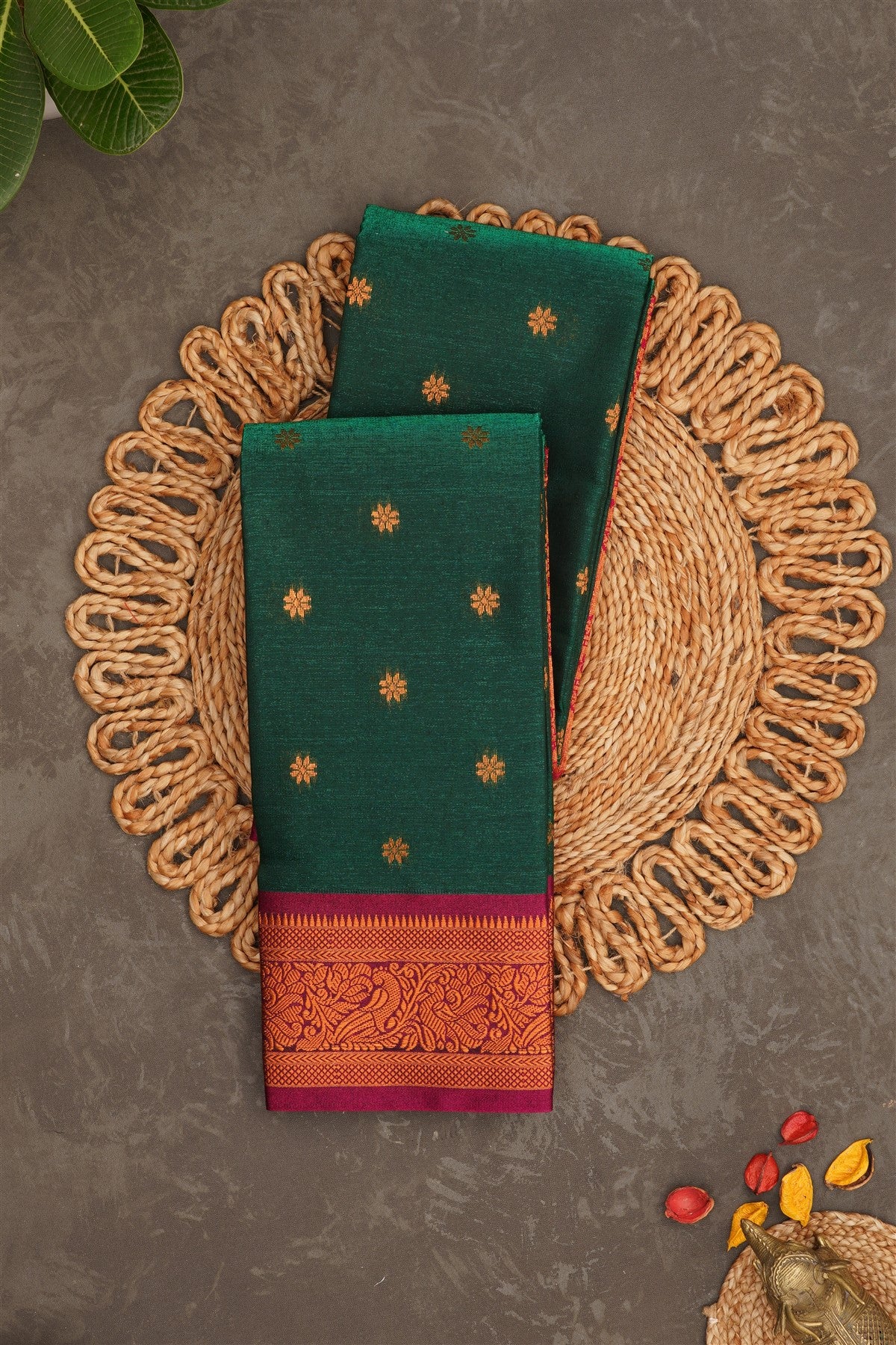 Narayanapet Silk Dark Green Saree