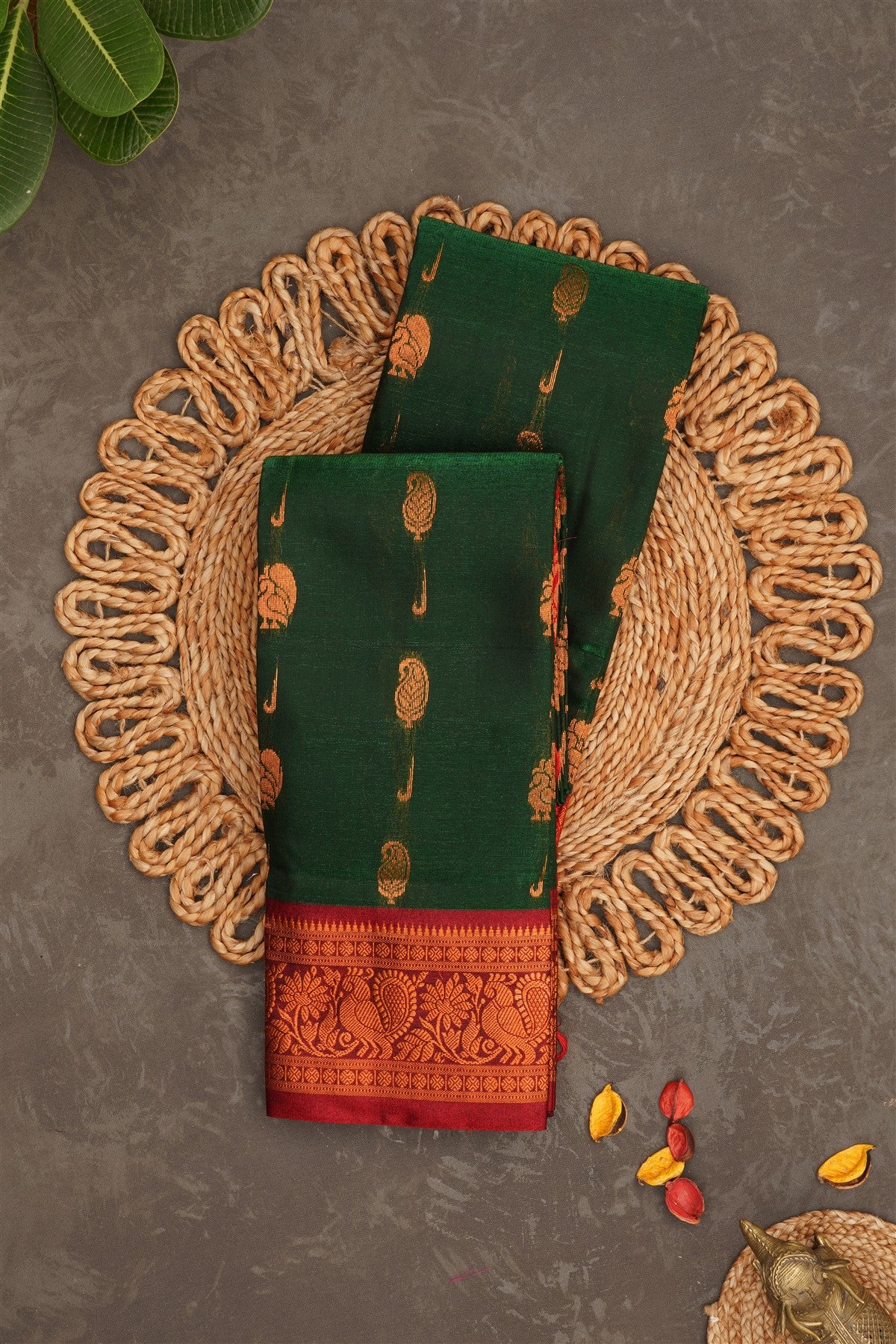 Narayanapet Silk Dark Green Saree