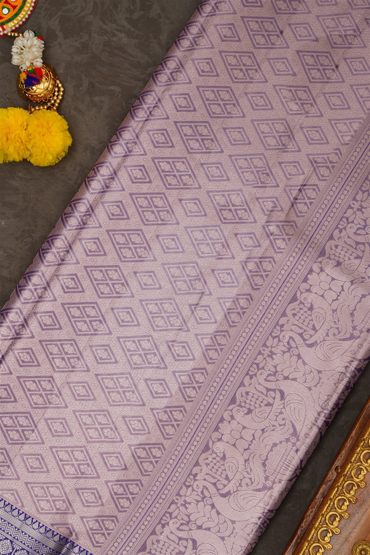 Semi Kanchipuram Silk Blend Green Saree