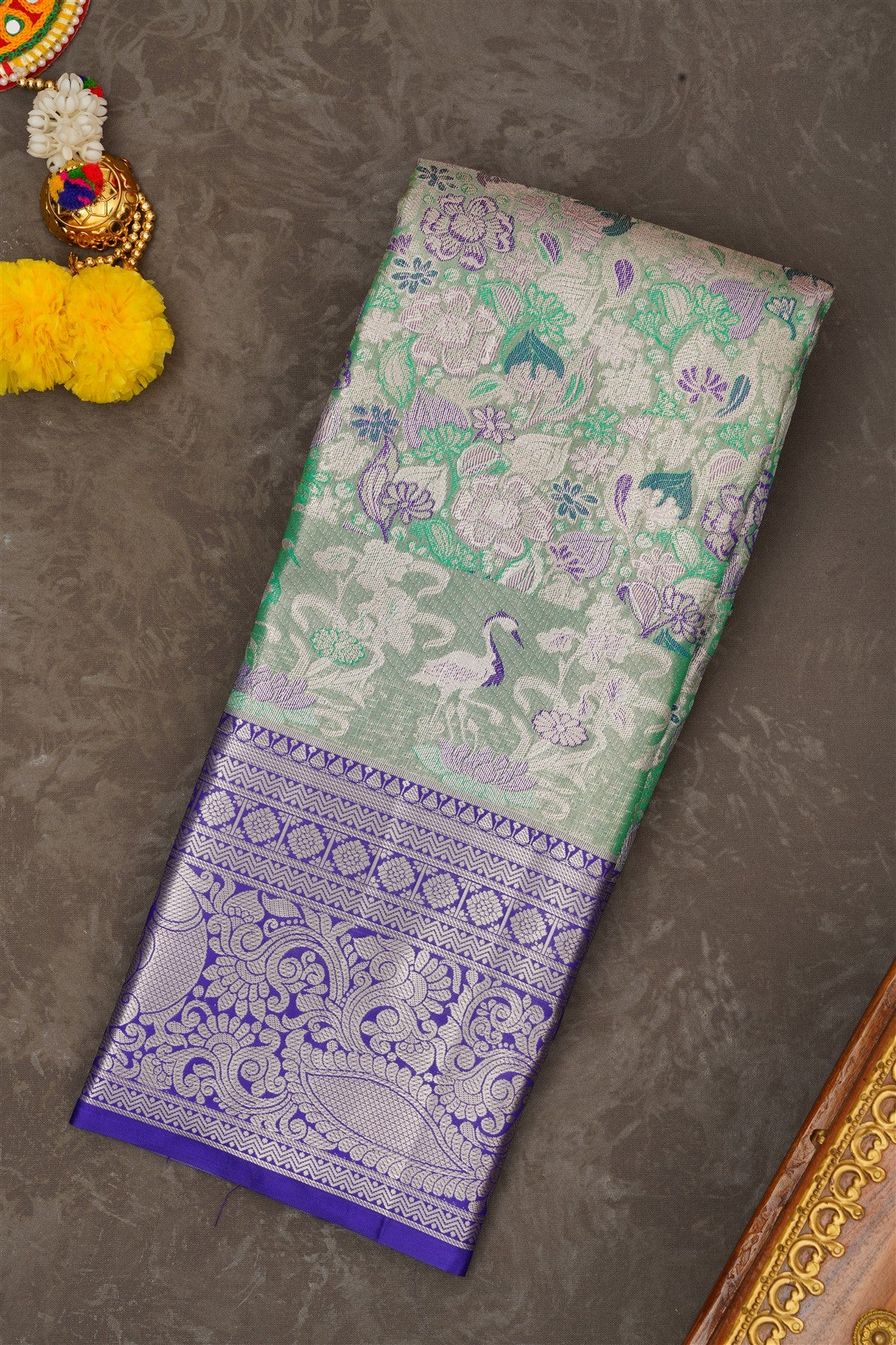 Semi Kanchipuram Silk Blend Green Saree