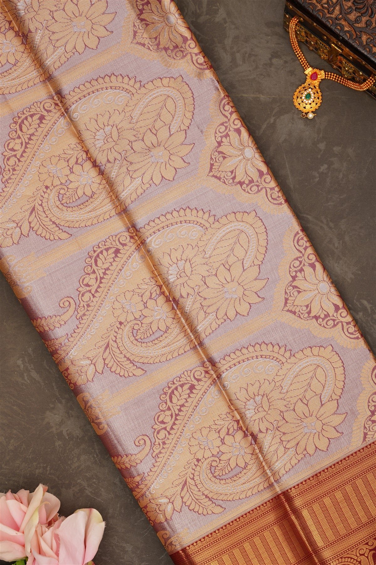 Semi Kanchipuram Silk Blend Sea Blue Saree