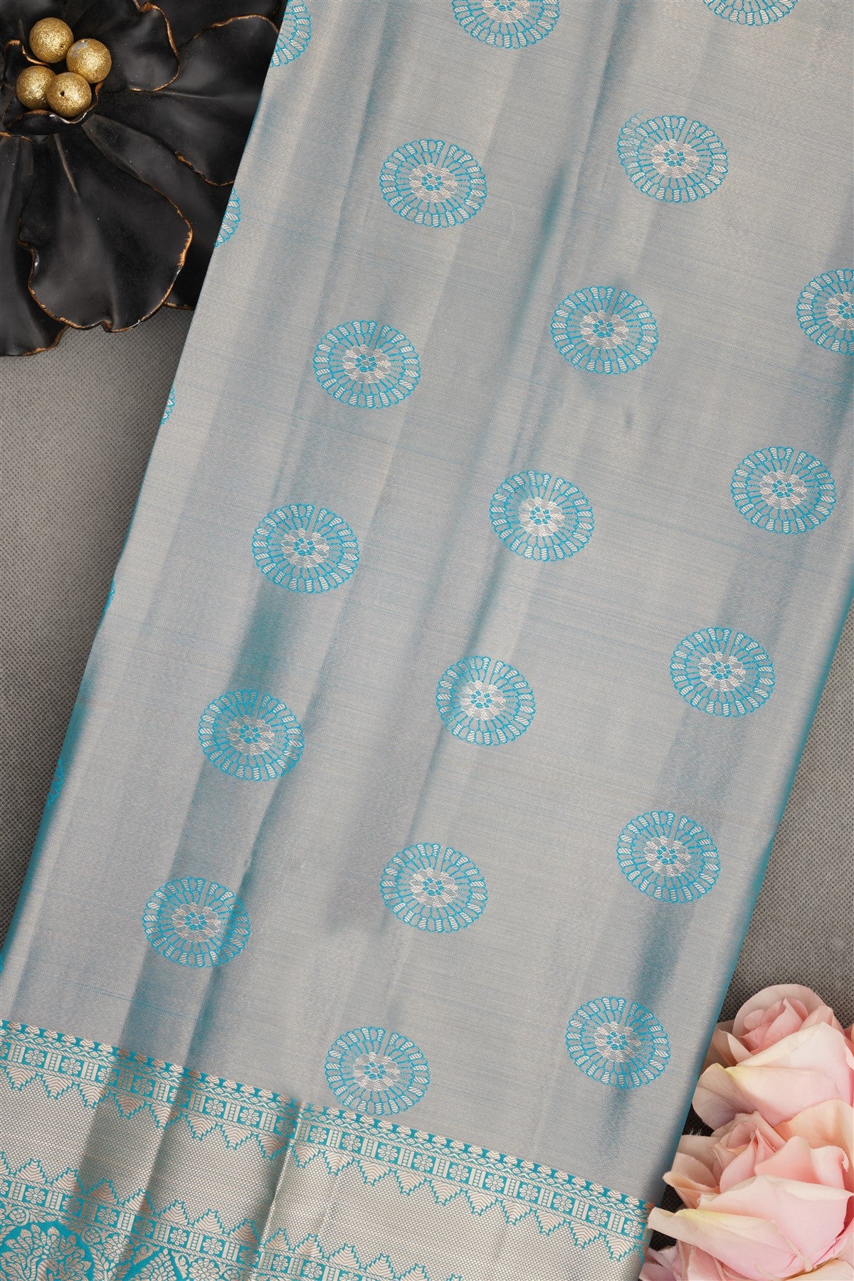 Semi Kanchipuram Silk Blend Cream Saree