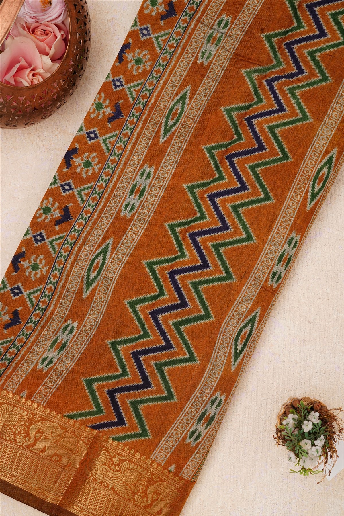 Bhagalpur Tussar Silk Dark Green Saree