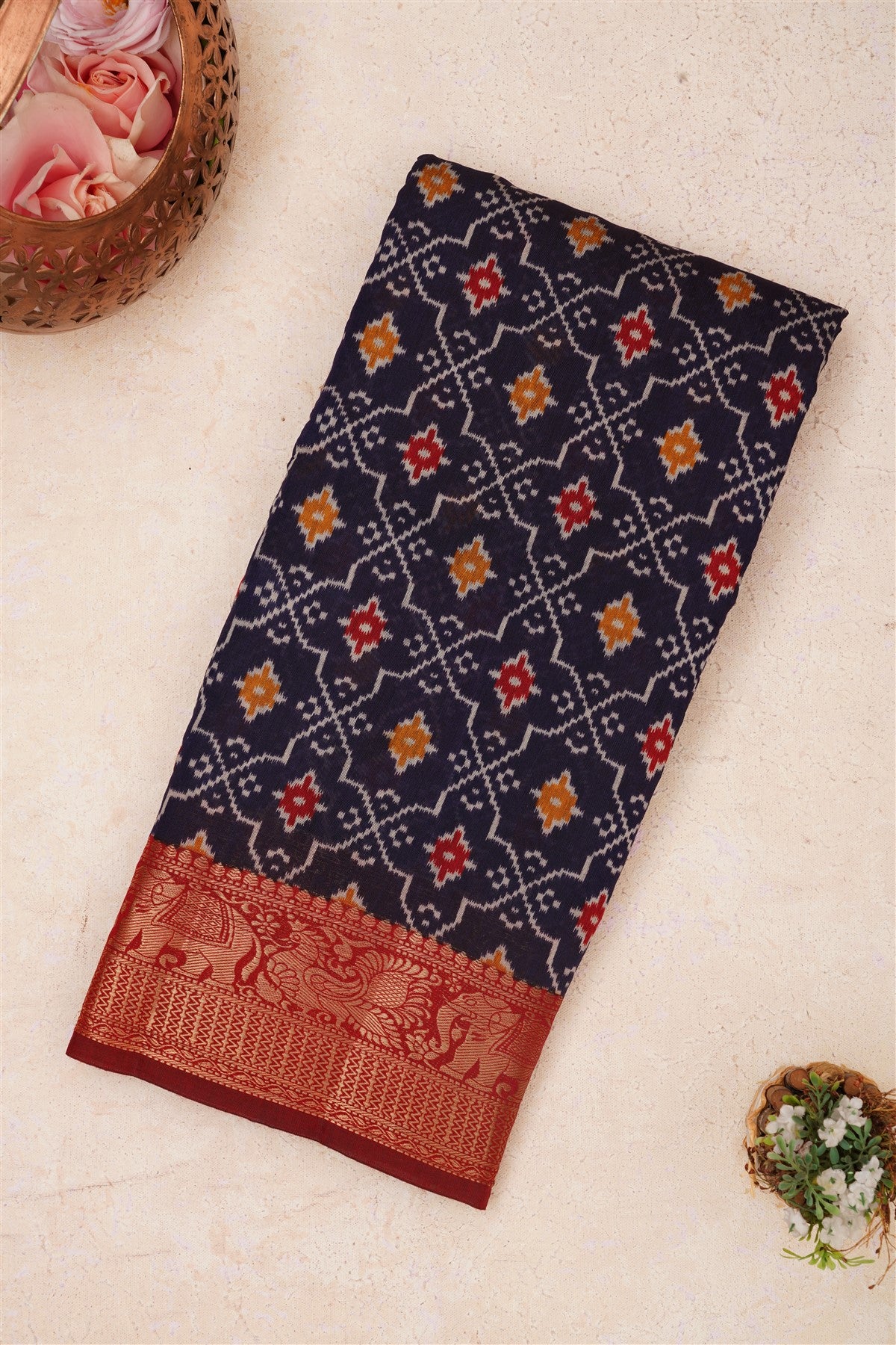 Bhagalpur Tussar Silk Navy Blue Saree
