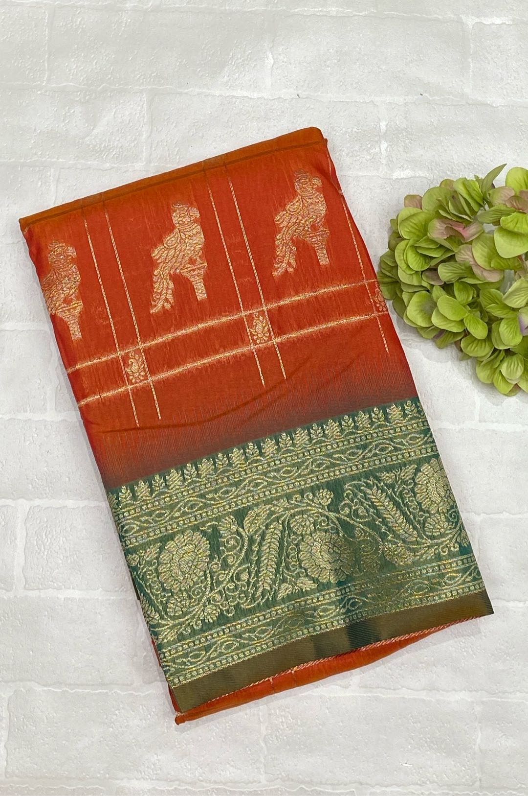 Kuppadam Semi Arni Silk Dark Orange Saree