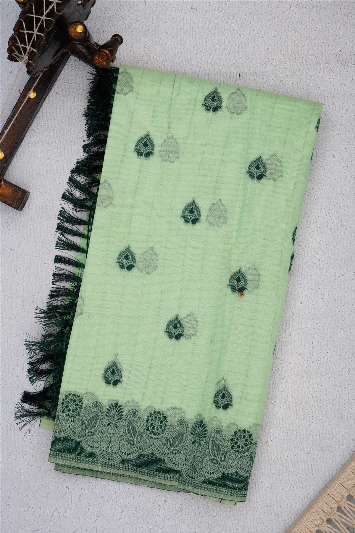 Bhagalpur Puliya Cotton Light Sea Green Saree