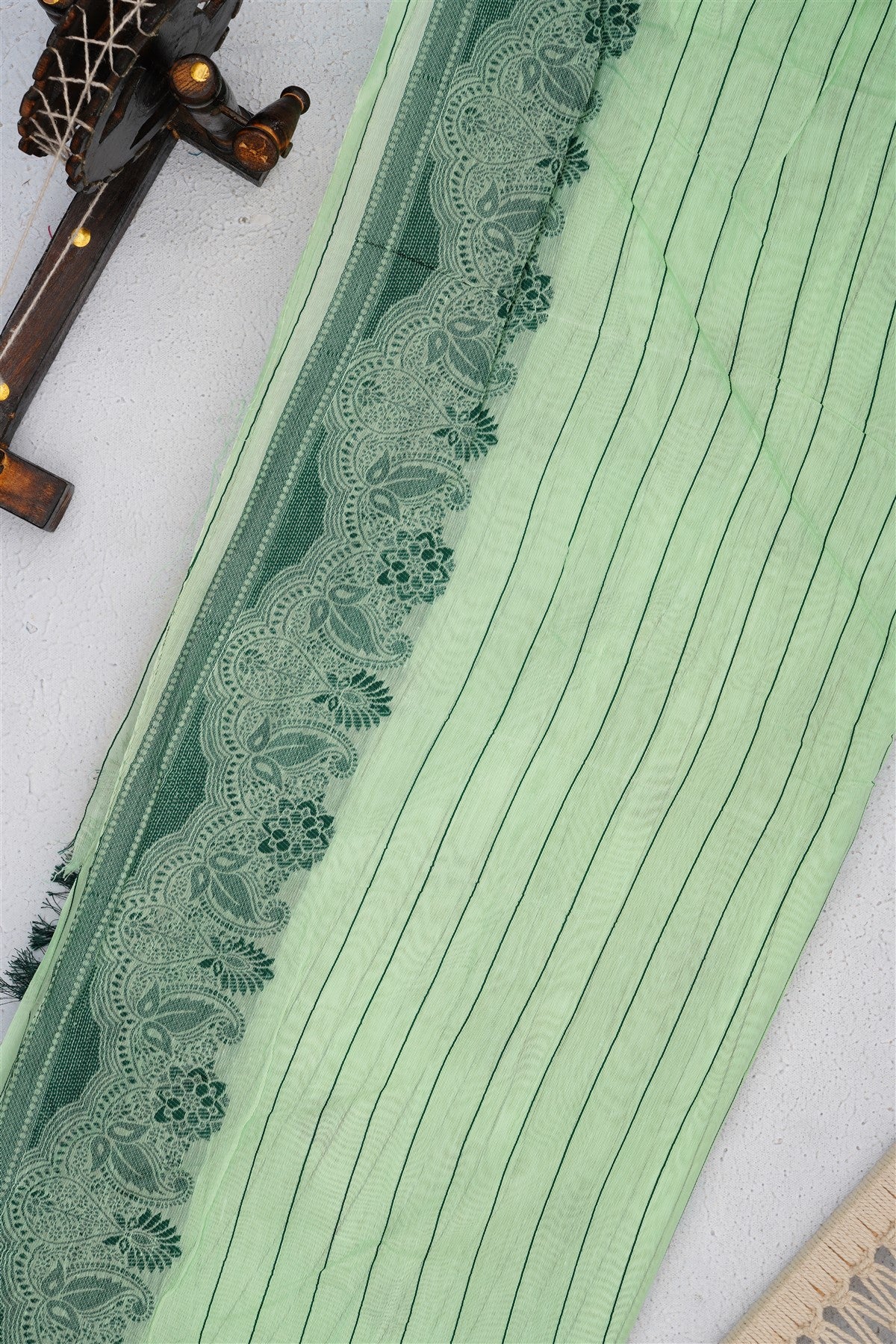 Bhagalpur Puliya Cotton Light Sea Green Saree