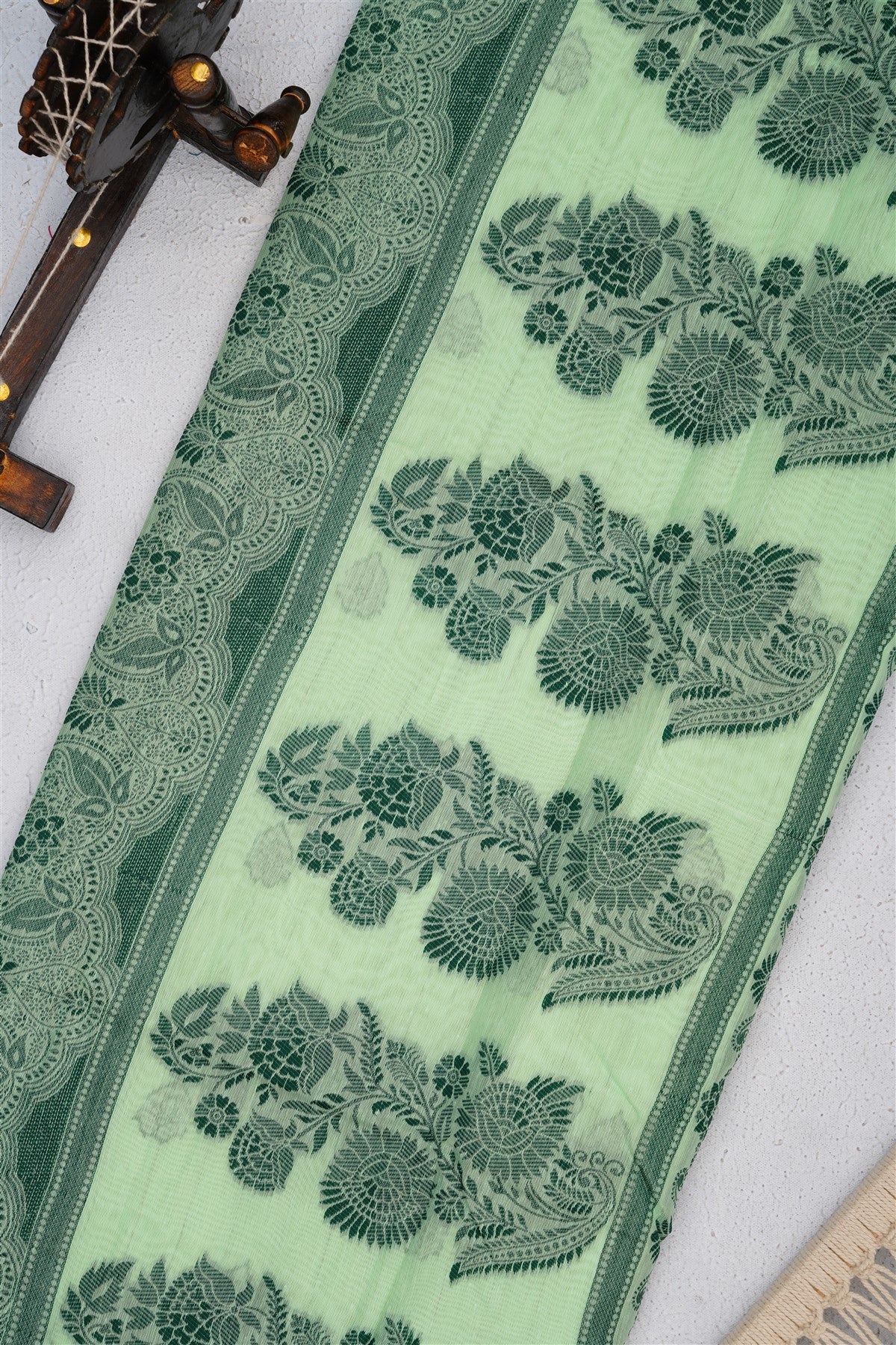 Bhagalpur Puliya Cotton Light Sea Green Saree