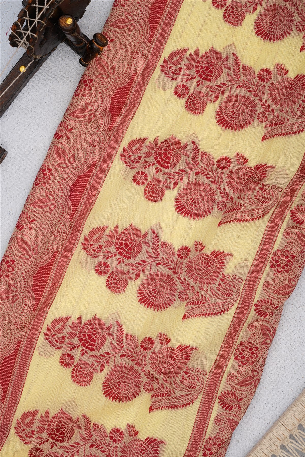 Bhagalpur Puliya Cotton Light Yellow Saree