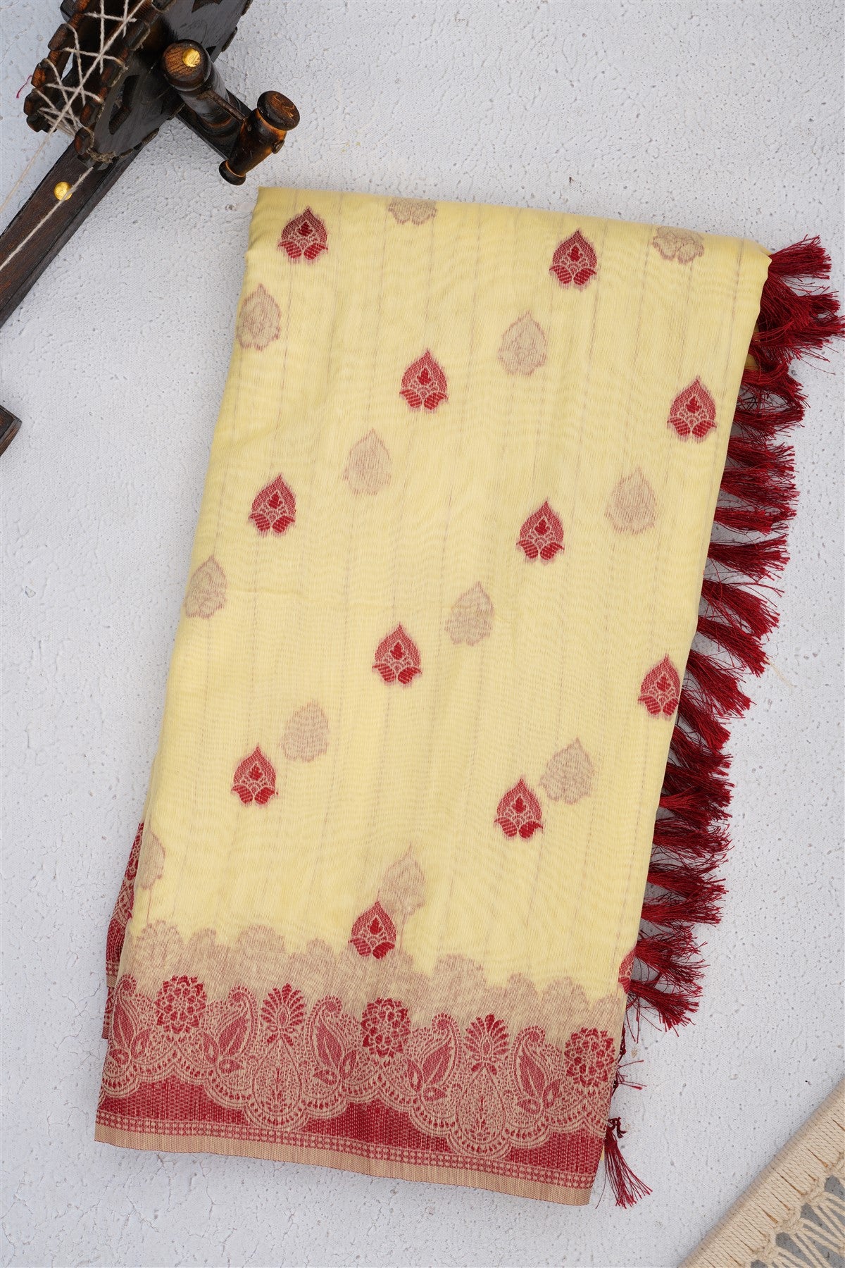 Bhagalpur Puliya Cotton Light Yellow Saree