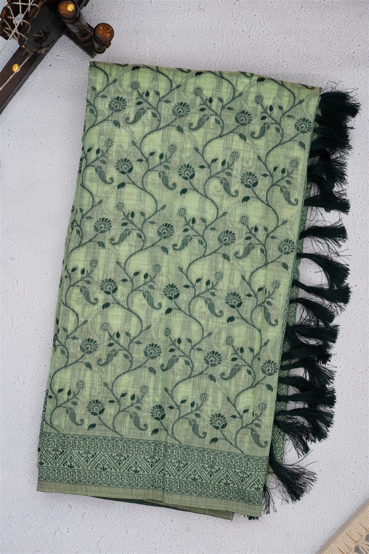 Bhagalpur Puliya Cotton Light Sea Green Saree