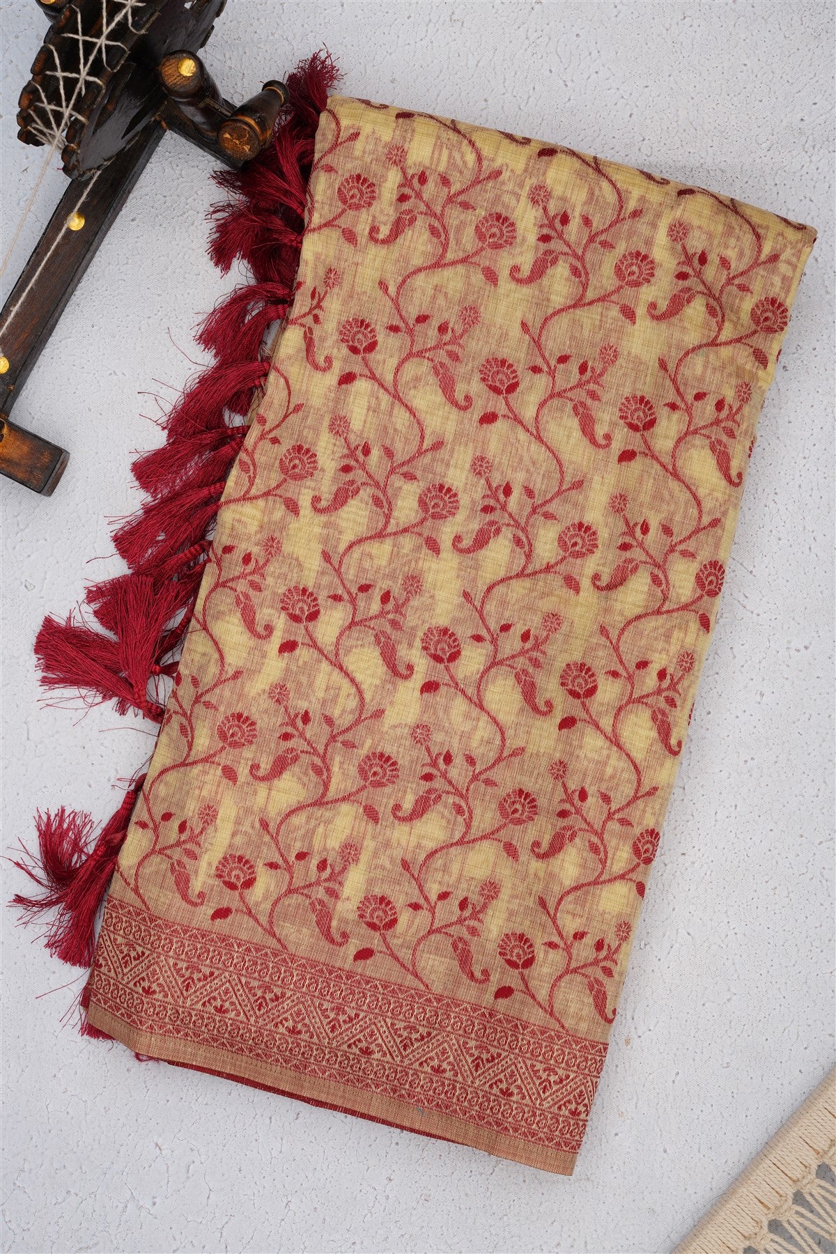Bhagalpur Puliya Cotton Light Yellow Saree