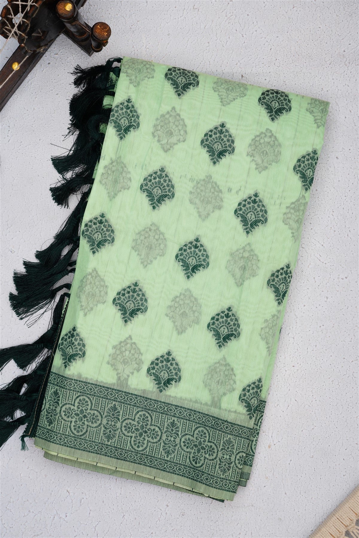 Bhagalpur Puliya Cotton Light Green Saree