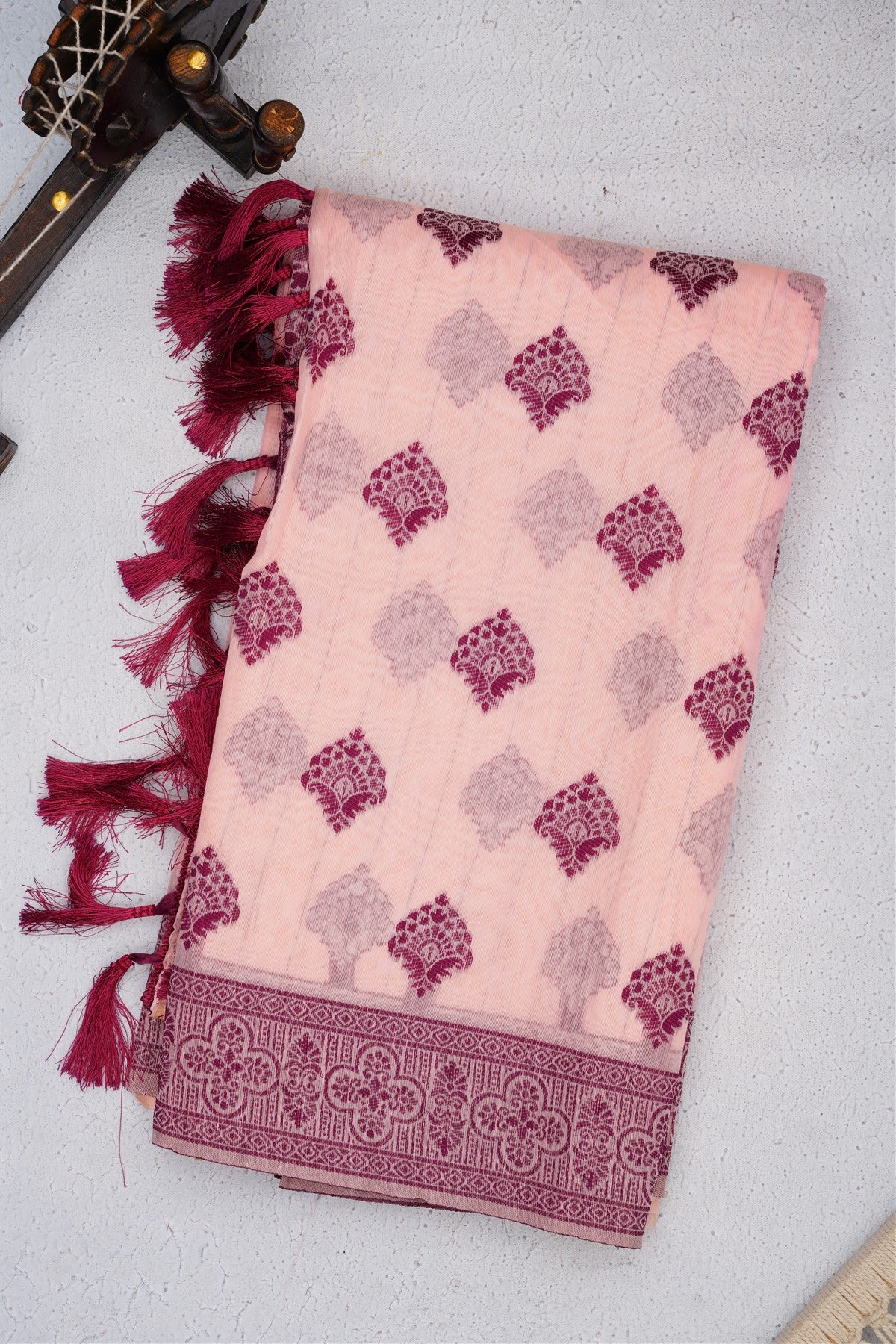 Bhagalpur Puliya Cotton Light Pink Saree