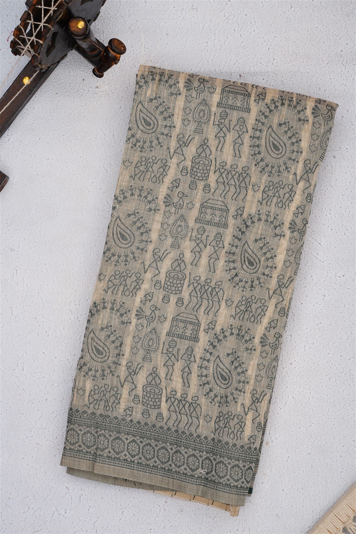 Bhagalpur Puliya Cotton Cream Saree