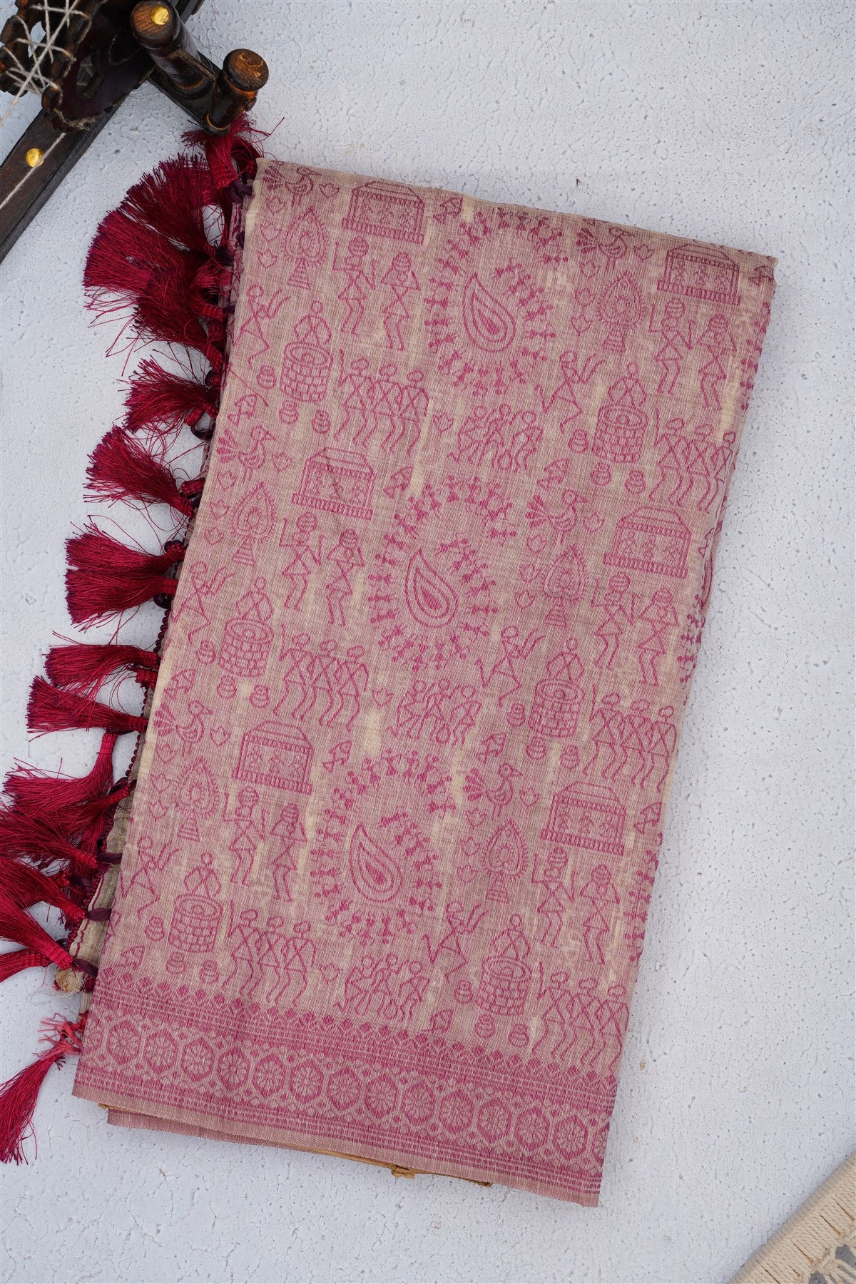 Bhagalpur Puliya Cotton Cream Saree