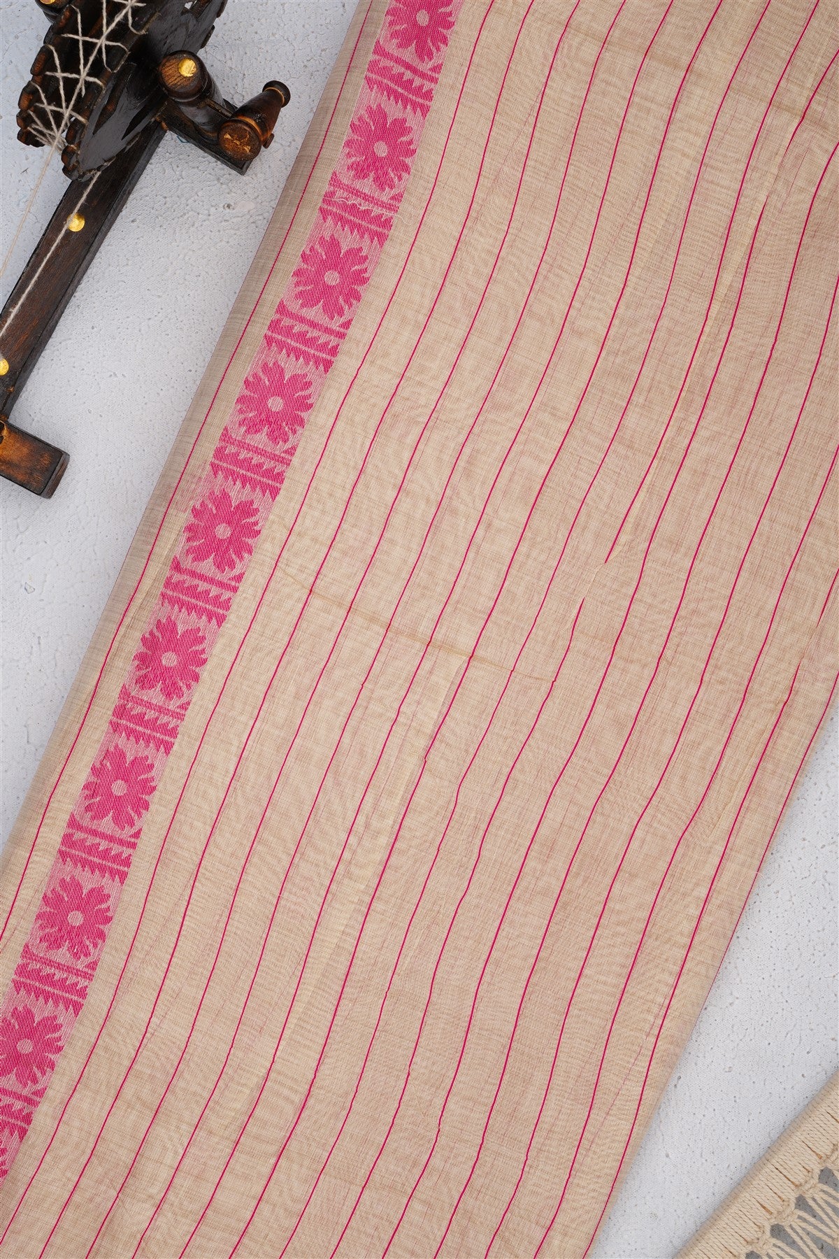 Bhagalpur Puliya Cotton Cream Saree