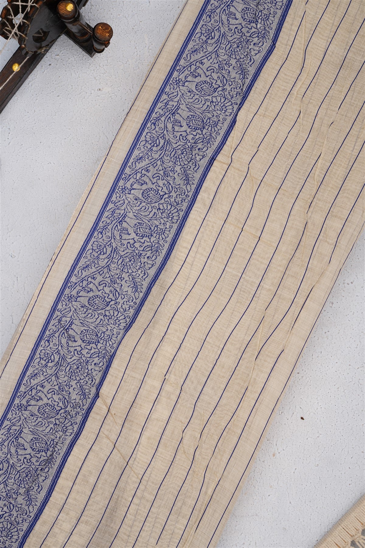 Bhagalpur Puliya Cotton Cream Saree