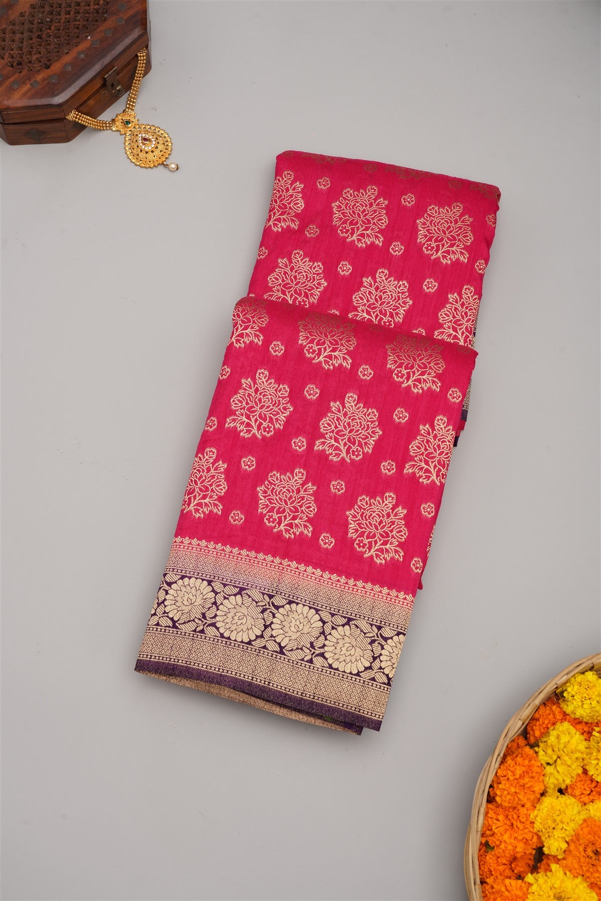 Banarasi Semi Kaddi Georgette Dark Pink Saree
