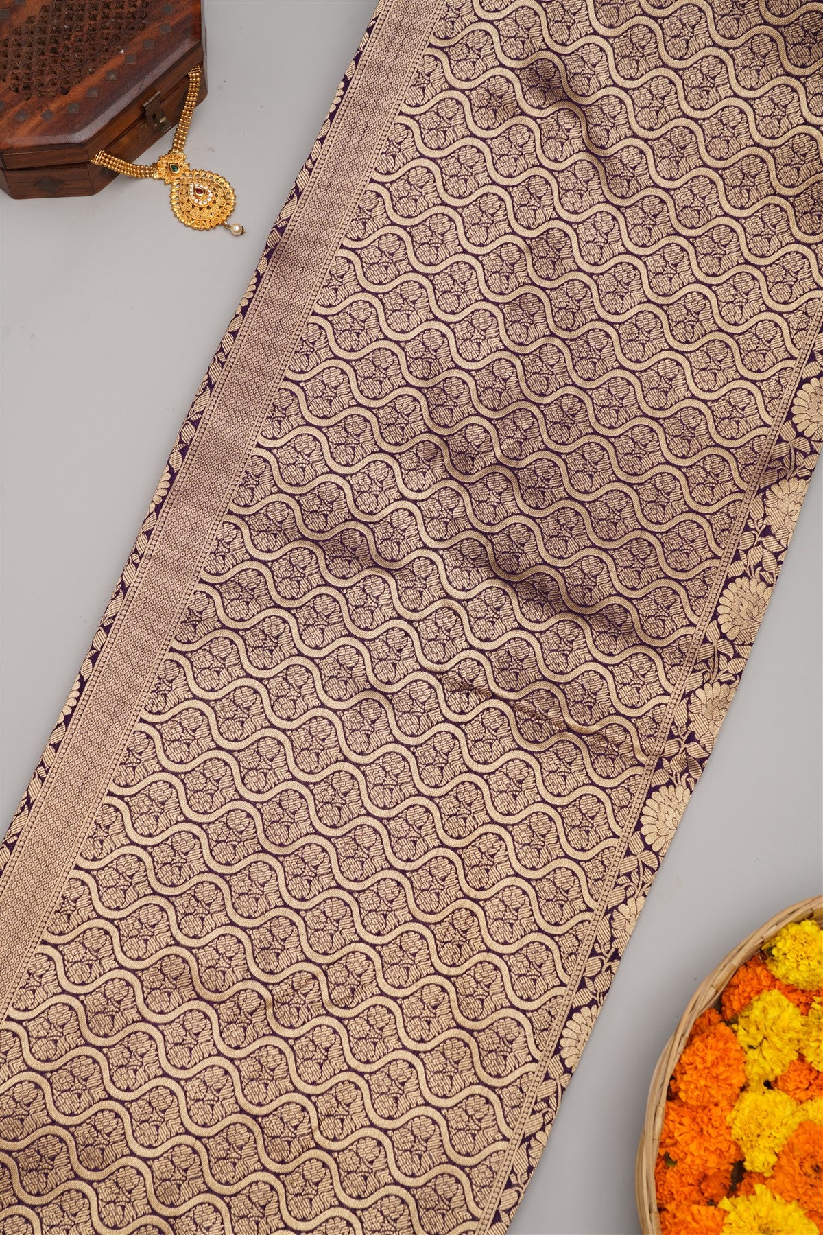 Banarasi Semi Kaddi Georgette Dark Pink Saree