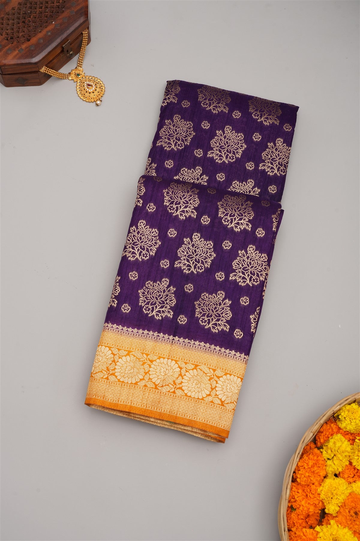 Banarasi Semi Kaddi Georgette Violet Saree