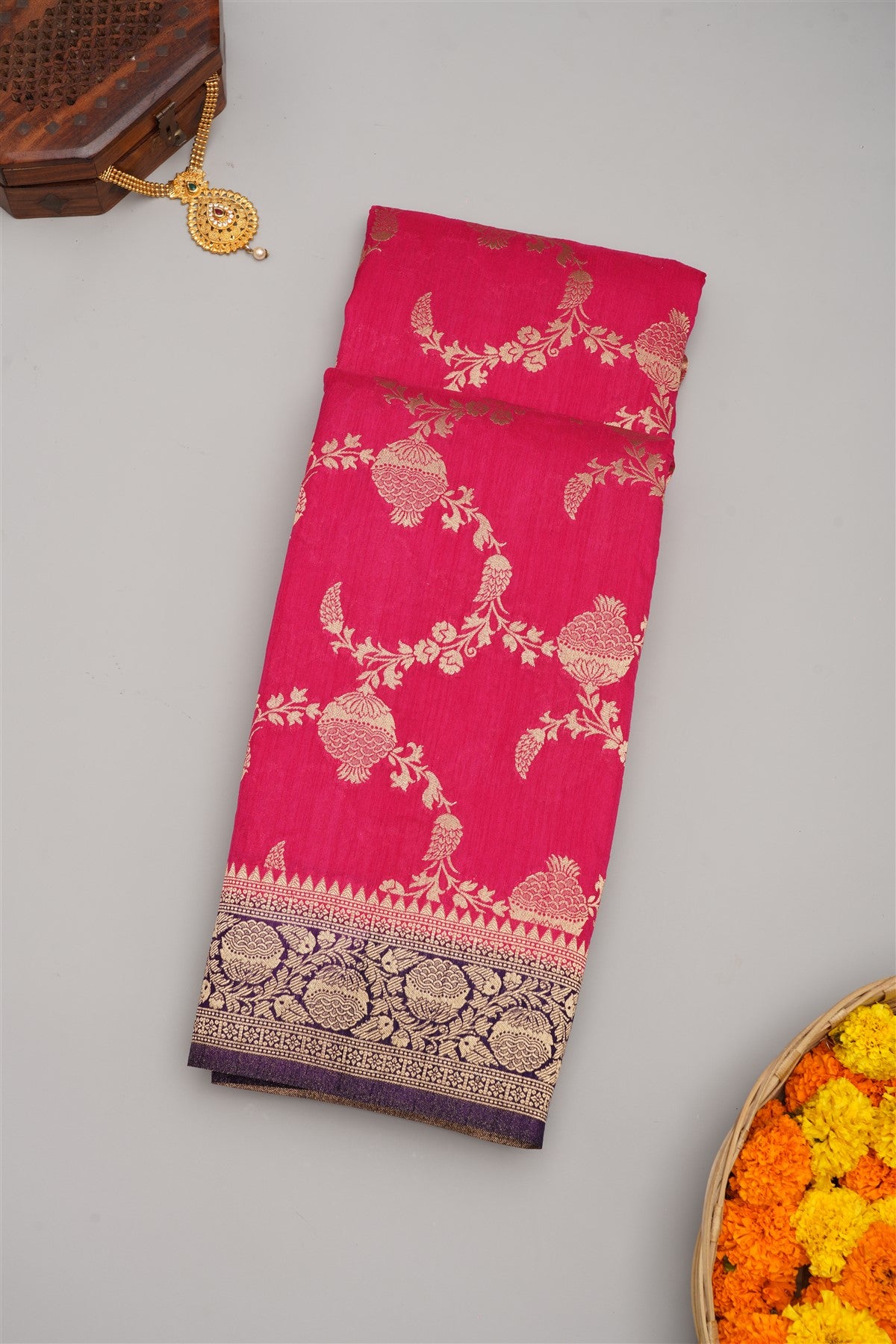 Banarasi Semi Kaddi Georgette Dark Pink Saree