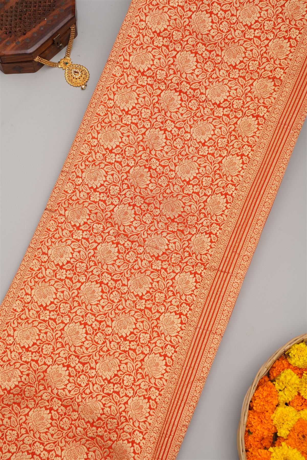 Banarasi Semi Kaddi Georgette Dark Brown Saree