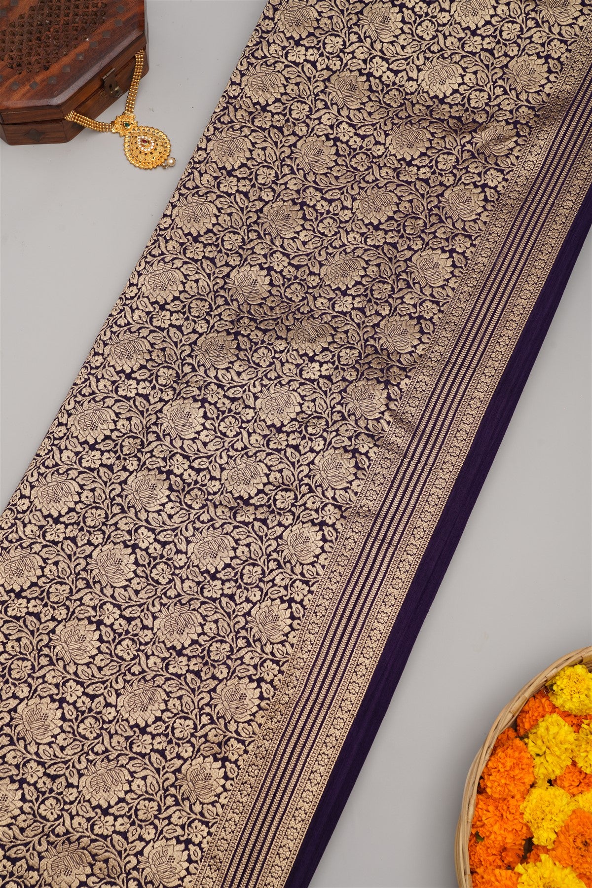 Banarasi Semi Kaddi Georgette Dark Pink Saree