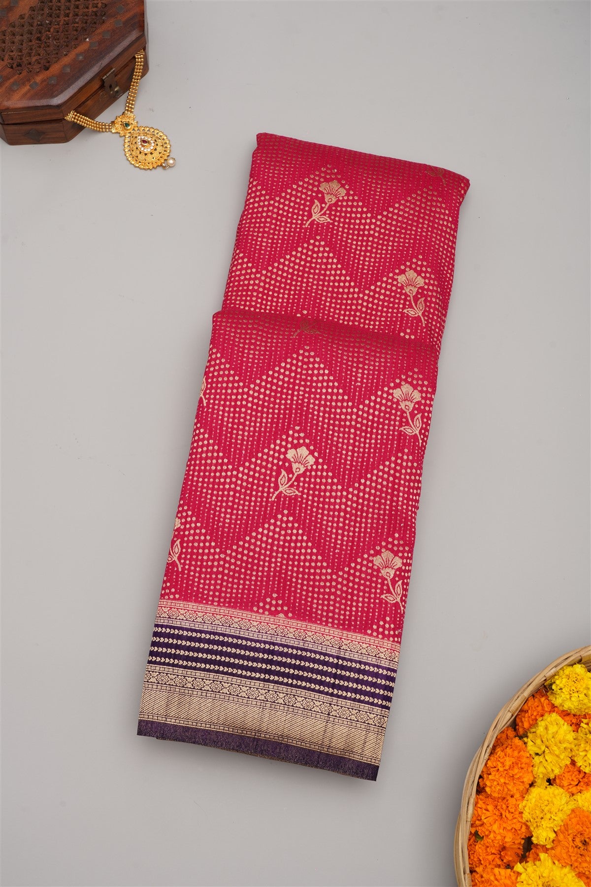 Banarasi Semi Kaddi Georgette Dark Pink Saree