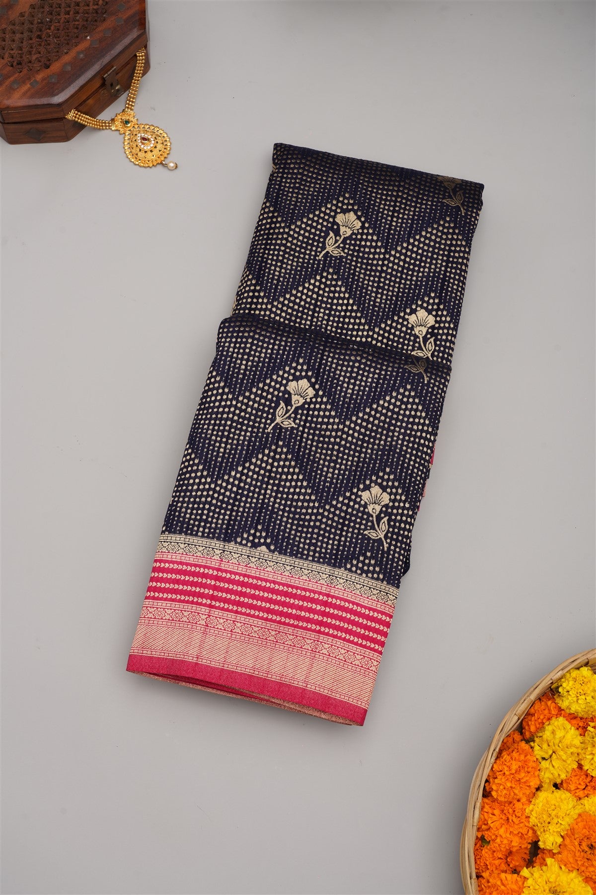 Banarasi Semi Kaddi Georgette Navy Blue Saree