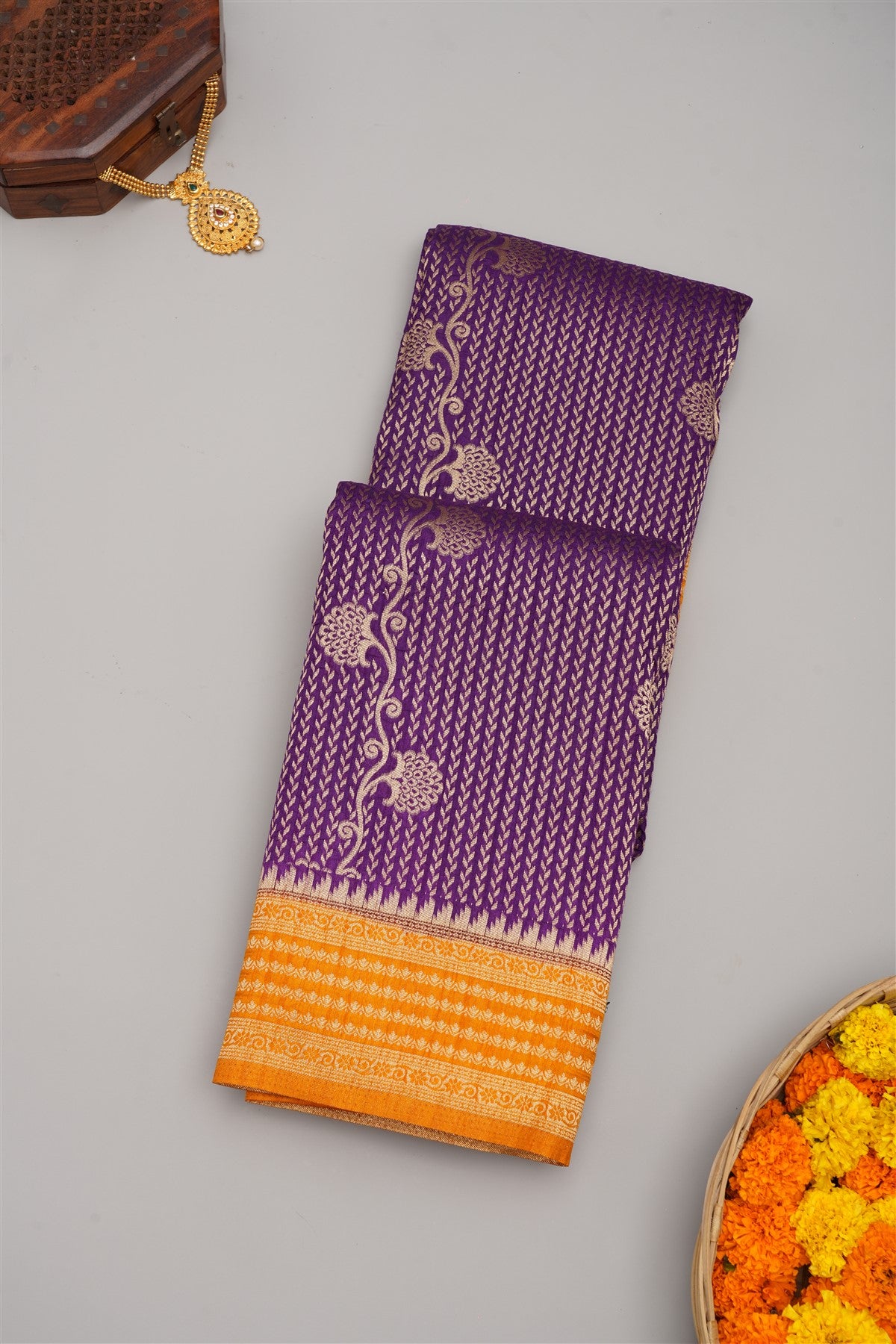 Banarasi Semi Kaddi Georgette Violet Saree