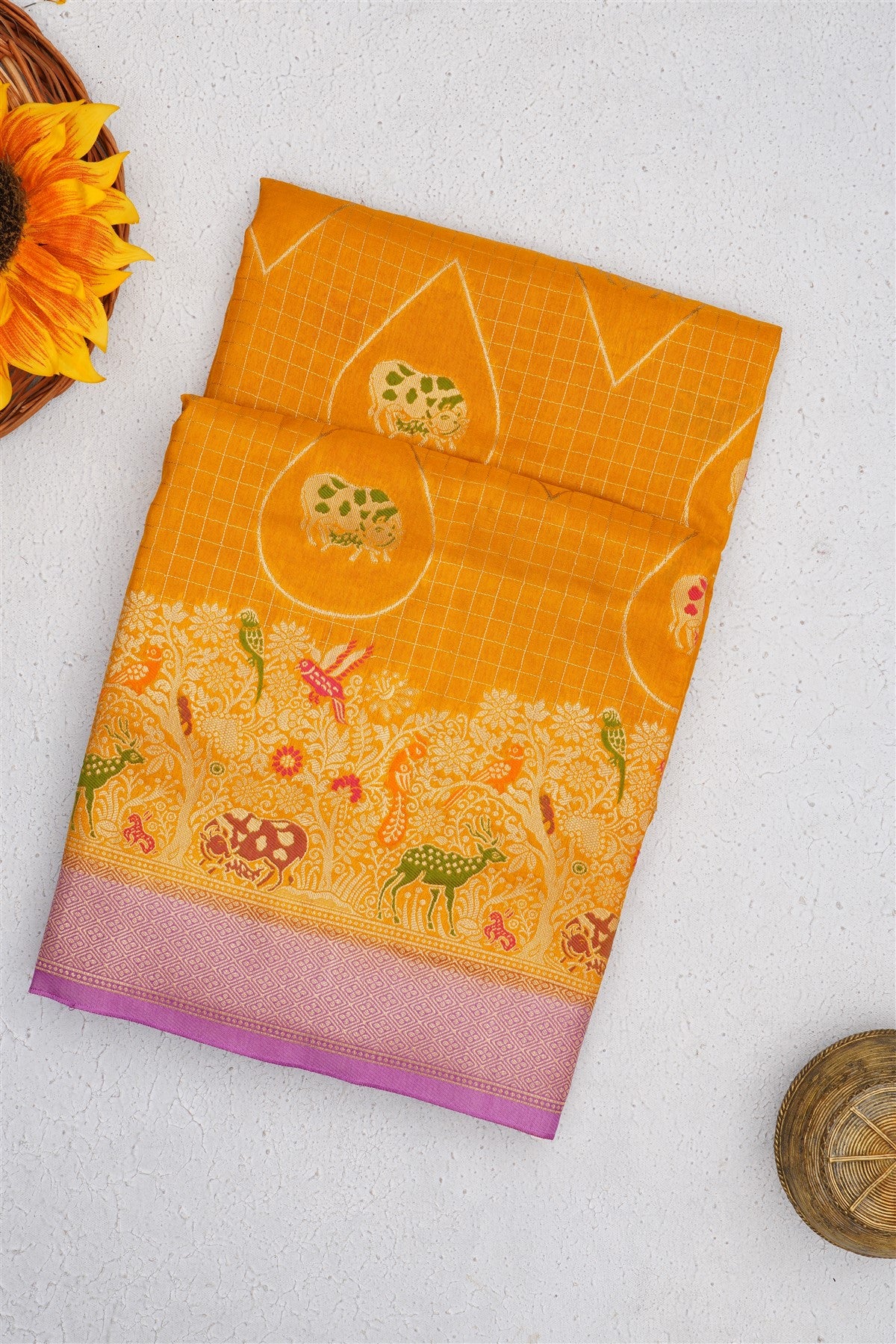 Banarasi Russian Silk Dark Mustard Saree