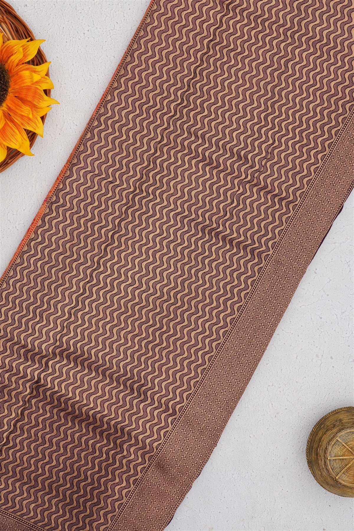 Banarasi Russian Silk Dark Orange Saree